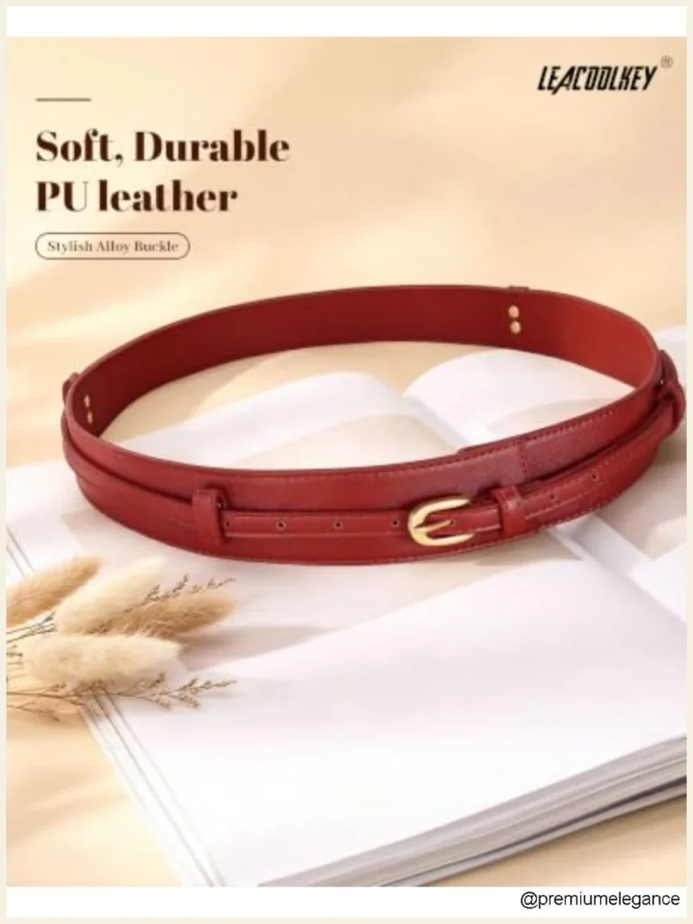 Women's 2-in-1 Wide Faux Leather Waist Belt with Gold Buckle, Detachable Skinny
